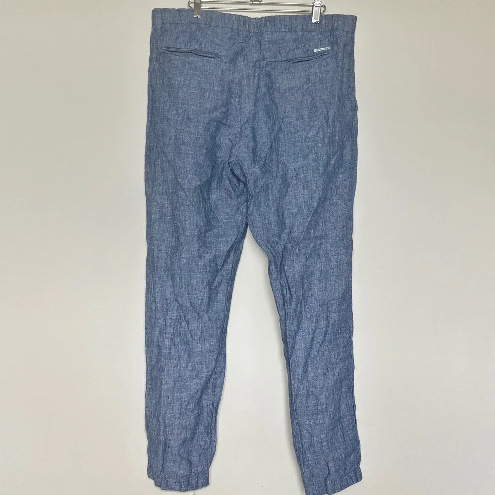 Men's Blue Linen-Blend Casual Trousers